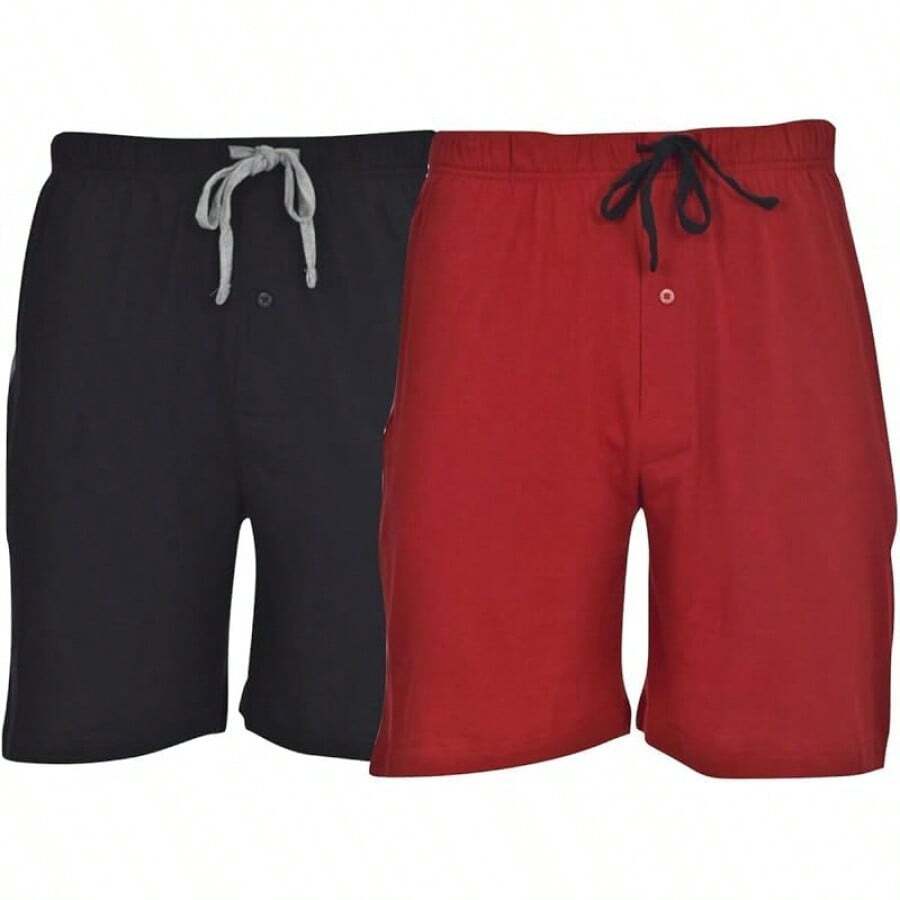Mens 2 Pack Cotton Sleep Short,5 Inseam, Comfortable And Breathable, Assorted Colors - Red/Black - View 1