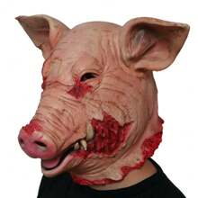 1pc Horror Pig Cosplay Prop With Hair, Pig Head Mask For Makeup, Masquerade Party, Holiday Decoration, Latex Rotten Pig Face Mask Halloween