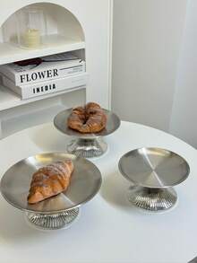 1pc Stainless Steel Cake Stand With Elegant Base, Dessert Display Plate, Multi-Function Fruit Tray, Suitable For Dining Table Decor, Household And Kitchen Serving Dish, Ramadan Use - Silver - View 2