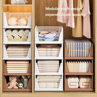 Cesto de armazenamento dobrável e empilhável, gavetas de plástico, organizadores de armários dobráveis, caixa de armazenamento organizadora de guarda-roupas, divisórias de armários e inserções de prateleiras para guarda-roupas, unidades de gavetas de guarda-roupas, divisórias em camadas, prateleira de armazenamento para armários, cozinha e banheiro, volta às aulas
