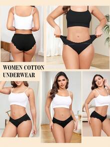 6 条装 黑色棉质女士内裤 蕾丝镂空比基尼内裤 弹力女士三角裤 S-XXL - 黑色 - 查看 4