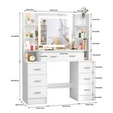 Tocador con espejo y luces LED, mesa de maquillaje con 7 cajones - Blanco - Ver 9