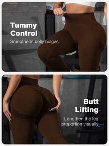 TNTOR 加大码女式高腰提臀健身裤，高弹力速干紧身打底裤，蜜桃臀中腰瑜伽裤，高腰收腹设计，适合运动，骑行短裤，提臀，舒适短裤，适合健身爱好者 - 咖啡棕 - 查看 9