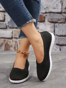 Fall/Winter Casual Embroidered Breathable Slip-On Canvas Shoes, Summer New Style Round Toe Lightweight Comfortable Brown Walking Sneakers, Fashion Versatile - Black - View 7