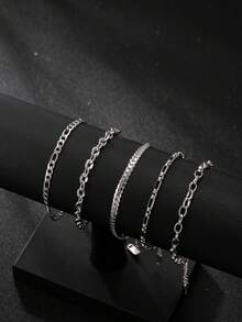 5 Pieces Stylish Stainless Steel 18k Gold Plated Simple Men's Bracelet Set Suitable For Daily Use With Holiday Jewellery