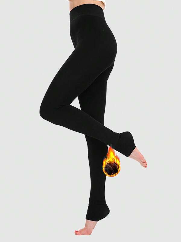 1 paire de collants épais doublés thermiques pour dames, leggings avec sous-pieds pour l'automne et l'hiver, pantalon en laine épais à taille haute