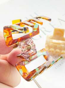 3pcs Women's Acetic Acid Tie Dye Small Square Hair Clips Combination, Simple & Cute, Sweet & Fashionable Acrylic Resin Material And Tie Dye Tie Dye Small Square Hollow Hair Claw Clips Set, Suitable For Daily Commuting Outfit Matching, Fix Hair Without Damage Hair Accessories, School Stuff, College