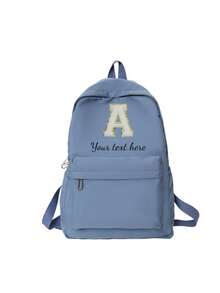 Mochila personalizada con nombre personalizado o saludos festivos. Crea tu propia mochila exclusiva. Esta nueva mochila de vuelta al colegio presenta un diseño con cremallera de nailon, unicolor casual, estilo minimalista, adecuada para jóvenes. - Letras blancas de 8 cm - Ver 14