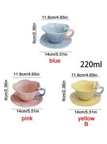 1 set taza de café y platillo con plumeria pintada a mano y en relieve, vuelta al colegio