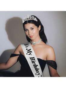 银色生日绶带和皇冠 女士银色生日绶带 生日皇冠 成人女士 闪光生日绶带 女士生日头饰 公主皇冠 生日装饰 派对回礼品