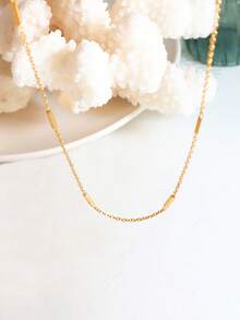 Tkool 1 chiếc vòng cổ thủ công hình chữ nhật bằng thép không gỉ nhiều lớp chống thấm nước cho kỳ nghỉ bãi biển dành cho nữ, phụ kiện hàng ngày, quà tặng (Số lượng hình chữ nhật ngẫu nhiên) - Vàng - Xem 4