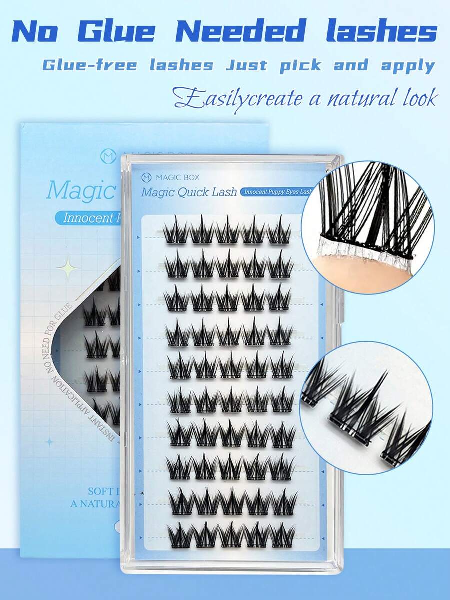 50簇自粘式狗形假睫毛，自然分叉假睫毛，C型卷翘 - 无需胶水，轻盈舒适，适合日常佩戴，3秒轻松佩戴，自粘式无需胶水假睫毛 - 3秒快速按压式假睫毛，牢固持久，可重复使用 - C - 查看 1