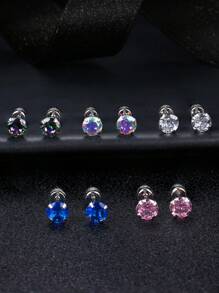 5/1 Pair Fashion Colored Zirconia Men's Earrings Set - Hypoallergenic 316L Stainless Steel Punk Ear Bone Studs For Daily Wear