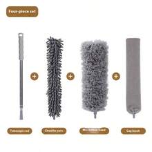 超细纤维可伸缩鸡毛掸，带可水洗可重复使用可弯曲掸子，用于清洁吊扇、高天花板、电视、百叶窗、汽车、家用电器、清洁工具、扫帚、带延长杆的蜘蛛网掸子、蜘蛛网刷和天花板清洁套装，100 英寸超细纤维鸡毛掸清洁剂，带可水洗头，适用于吊扇、家具、家居、万圣节和圣诞节