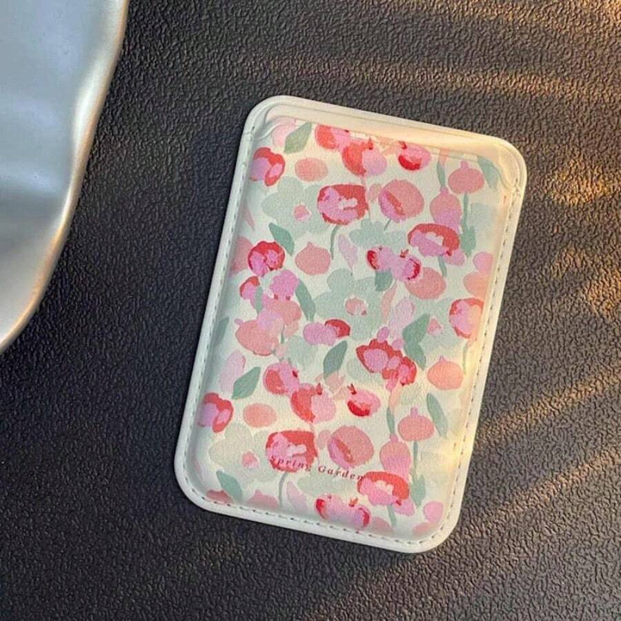 Cute Flower Pattern New Luxury Fashion Exquisite, Magnetic Card Clip Faux Leather Wallet Accessory, Card Clip Card Holder Accessory Box, Holds 1-2 Cards, Equipped With Built-In Security Pocket - Bộ thiệp hoa đỏ - Xem 1