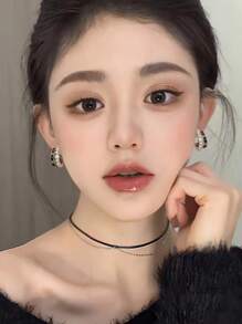 1pc Fashion Jewelry Women's Black Velvet Pearl Hoop Earrings For Daily Wear