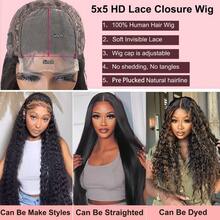 M5x5 HD Lace Closure Wigs Human Hair Wear And Go Gluel Wigs Human Hair Pre Plucked With Baby Hair Ready To Go Deep Wave Lace Front Wigs Human Hair For Women Black 18 Inch Curly 6001 - 黑色 - 查看 5