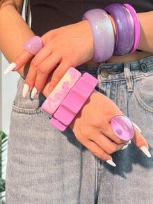 1pc Purple Pearlescent Asymmetrical Resin Bracelet, Lightweight & Durable Design Suitable For Daily Wear And Beach Parties, Versatile Accessory For All Seasons