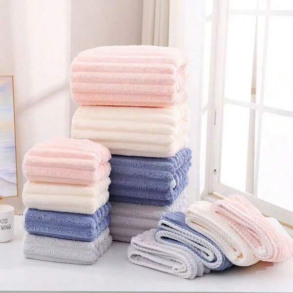 1pc Adult Coral Fleece Towel, Soft & Absorbent Washcloth, Quick Drying Beach Towel, Candy Stripe Design