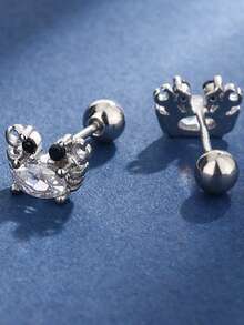 1 件复古独特精致波西米亚风可爱小螃蟹方晶锆石不锈钢耳钉耳环夏季日常海滩度假音乐节派对礼物 - 金黃色 - 查看 3