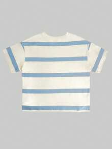 Áo thun sọc tay ngắn dáng rộng phong cách Hàn Quốc trẻ trung, xuân hè - Màu xanh lam - Xem 3