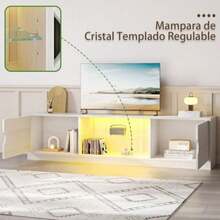 160 CM TV Grande, con Vidrio Templado Luz LED Centro de Entretenimiento para T V, Mesa para de Madera de Alta Gama, Apto para Salón y Dormitorio (Color Gris) - Blanco - Ver 4