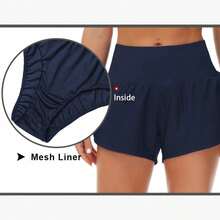 Women's High Waisted Running Shorts With Liner Quick Dry Athletic Workout Shorts With Zipper Pockets Yoga Lounge Active Workout Running Shorts Comfy Casual, Birthday/Holiday Gifts - Màu xanh hải quân - Xem 5