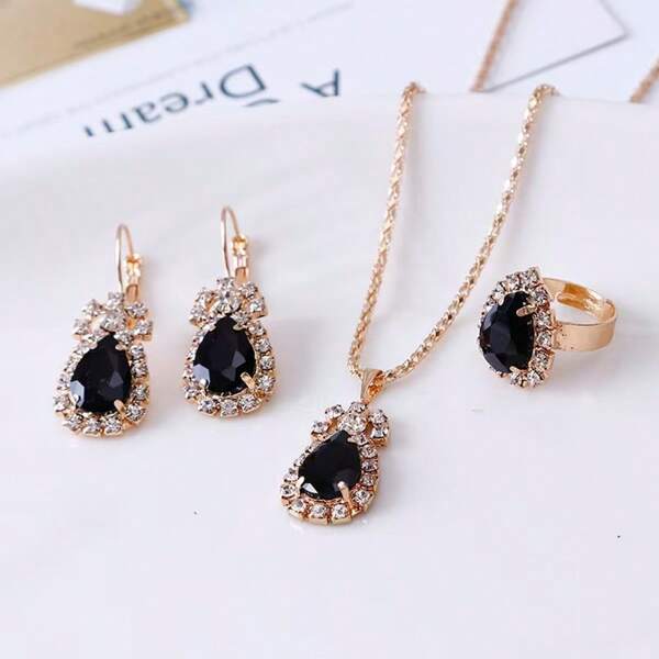 4pcs Women\ Sparkling Teardrop Bridal Jewelry Set