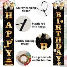 1 Set Bandera de feliz cumpleaños glamorosa negro y oro, Navidad