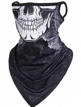 1 stuk schedelsjaalmasker met oorbellen, nekmasker voor mannen en vrouwen, geschikt voor motorrijden, fietsen, vissen en sporten