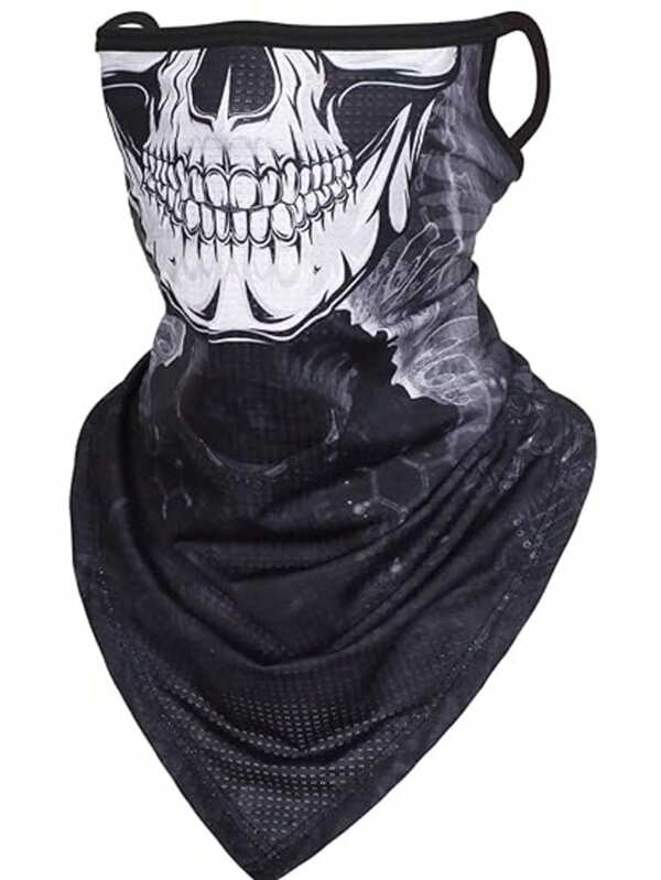 1 pieza Máscara de bufanda de calavera con aretes, máscara envolvente de cuello para hombres y mujeres, adecuada para motocicleta, ciclismo, pesca, deportes