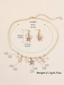 3 件海洋主题人造珍珠、海星、贝壳串珠项链和耳环套装，适合波西米亚风、沙滩装、休闲装、度假装、节日礼物的女性 - 金黃色 - 查看 7