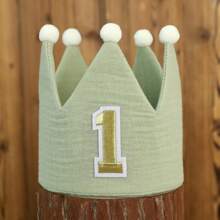 Handmade 1st Birthday Party Decorative Hats, Cute Birthday Crown Party Pom Pom Hats In Pink, Blue, White, Green, Macaron, Orange, Handmade