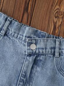 1pc Girls' Fashionable Vintage Distressed Denim Mini Skirt, Versatile For Autumn/Winter - Medium Wash - View 5