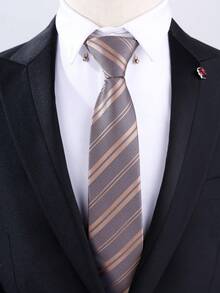 1 件男士免结拉链款黑色斜领带英伦复古领带适合商务宴会和日常穿着、婚礼男士领带