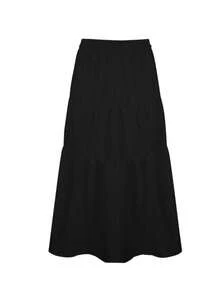 白色高腰A字裙，迷人的泡泡下摆设计，适合春夏季 - 黑色 - 查看 7