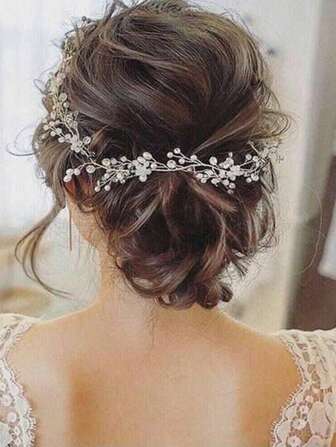 1pc Elegant Vintage Handmade Pearl Flower Metal Headband, Decoration Accessory For Birthday, Party, Wedding Dress