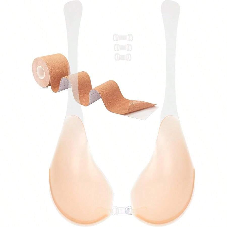 Invisible Lift Bra Sticky Strapless Backless Strapless Bra Push Up Sticky Adhesive Breast Lift Silicone Bras - C - 查看 1