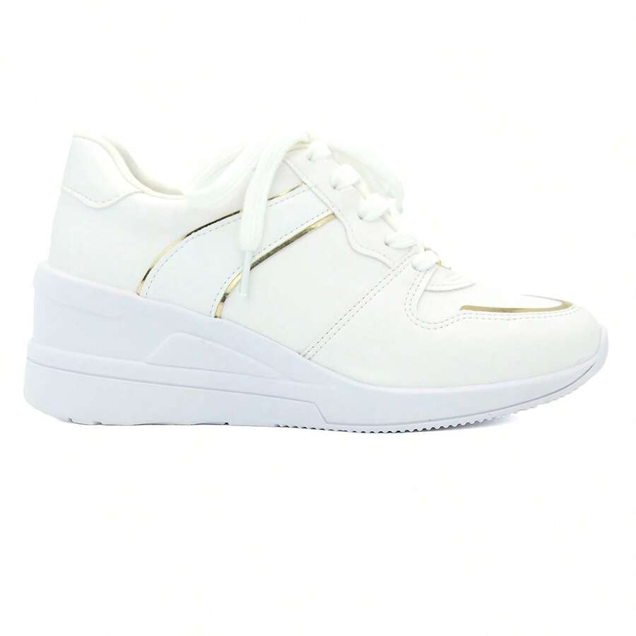 Tenis Vizzano Original Salto Baixo Anabela Moda Feminino 107  Simples    Casual    Couro PU    Fivela    casual  Feriado    inverno - Branco - Visão 1