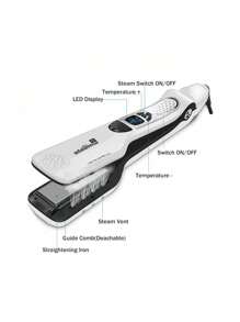 UKLISS Alisador de cabello con vapor de nano titanio y cerámica con pantalla LCD digital, 5 ajustes de calor, bloqueo automático de temperatura, peine desmontable, alisado y rizado del cabello con vapor, adecuado para estudiantes, vacaciones y viajes