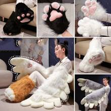 1 Pair Cute Cat Claw Gloves, Thickened Plush Gloves, Cosplay Animal Paws, Realistic Animal Wing Gloves, Winter Student Warm Cartoon Gloves, Ins Style Gift For Halloween, Christmas Activities - A Pair - View 1
