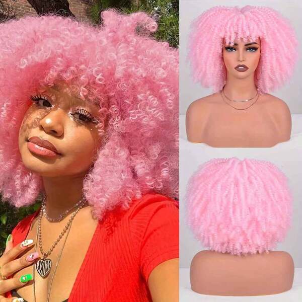 1 Piece Of Pink Afro Wig, With Super Eye-Catching Fluffy Big Curls. The Sweet And Cool Style Is Suitable For Daily Life And Parties. Whether It's For Funny Cosplay Or For Dressing Up Beautifully On Halloween And Carnival, It Can Easily Steal The Show