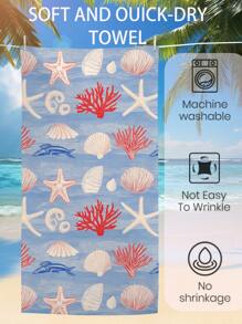 Toalha de praia estampada, 1 peça, com estampa de estrelas do mar e corais, versátil como roupa de banho, toalha de banho, toalha de microfibra macia e absorvente para praia, piscina, academia, ioga, leve e portátil para viagens e férias de verão, disponível em tamanho regular e grande (tamanho pequeno de 35 x 75 cm, recomendado 150 cm ou mais)
