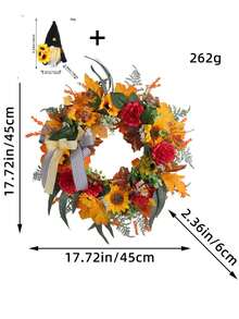 1/2pcs, 17.72inch Orange Maple Leaf, Sunflower Wreath, PVC Sunflower, Eucalyptus Leaf, Bow Design, Classic Home Decor - For Party Background, Fence Wall, Outdoor Decoration, Garden, Window Display, Yard, Holiday Props, Artificial Decoration Fall Decor Halloween Autumn Decor - Multicolor - View 10