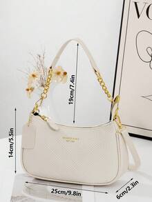 1 PC White Lychee-Patterned Crescent-Shaped Bag, Sophisticated Underarm Bag Women's Bags,Multifunctional And Large Capacity Fashionable And Casual Large Capacity Portable Zipper Shoulder Bag Underarm Bag,Storage For Travel Cosmetics, Cell Phones, Keys, And Sanitary Napkins,Suitable For Earphones, Chargers, Lipstick, Cosmetics, Perfume, Skin Care And Beauty Products, Student Supplies, Keys, Holiday Gifts - 白色 - 查看 2