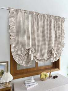1 件法式乡村格子蕾丝窗帘,适用于小窗户,可调节长度的罗马帘,公寓厨房窗帘,厨房小窗帘,可机洗厨房窗帘 - 杏色 - 查看 6