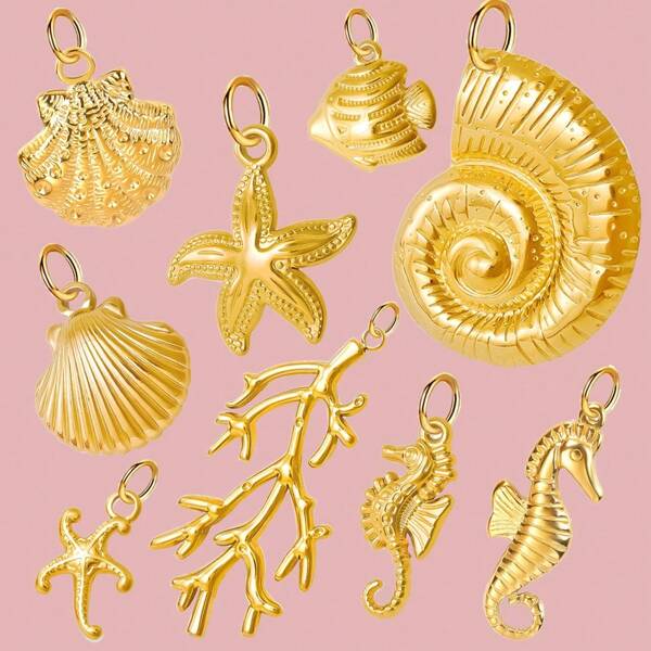 1pc Seashell Turtle Starfish Octopus Seahorse Whale Pendant DIY Charm, Suitable For Decorating Necklaces, Bracelets, Earrings, Elegant Jewelry For Ladies & Girls, Summer Beach Accessories
