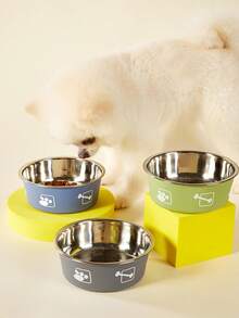 PETSIN 1pc Stainless Steel Double Layer Paw Print Pattern Cat/Dog Lover Gift And Dog/Cat Mom Love Pet Bowl, Large Capacity Anti-Skid Anti-Spill For Small/Medium Dog Lover And Dog Mom Love Cat Lover And Cat Mom Love (2 Styles Of Non-Slip Mat Randomly Included) - Multicolor - View 7