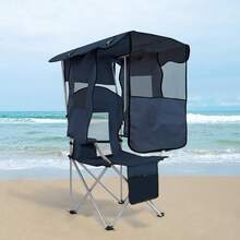 TANWEERDDWJKInc Ptlsy Camping Chair With Adjustable Shade Canopy, Portable Folding Chair For Adults, Heavy Duty Outdoor Sports, Beach, Camping, Fishing - Phone & Cup Holder, Cooler Bag, Supports 330LBS - 海軍 - 查看 1
