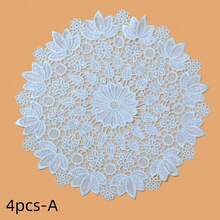 4 件/套，复古白色钩针涤纶蕾丝杯垫、杯垫、中式桌布、床罩和餐桌装饰，适用于桌面装饰、婚礼、餐厅、派对、梳妆台、摄影道具和圣诞装饰。 - 彩色 - 查看 9